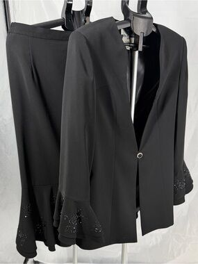 Nina Massini NM Black Embellished Bell-Sleeve Jacket with Matching Skirt 14